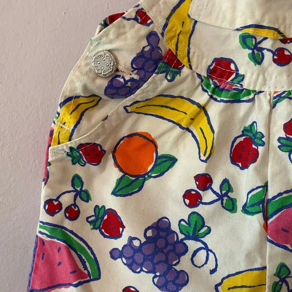 Baby Oshkosh B'Gosh White Colorful Fruit Print Shortalls Overalls Vintage Rare